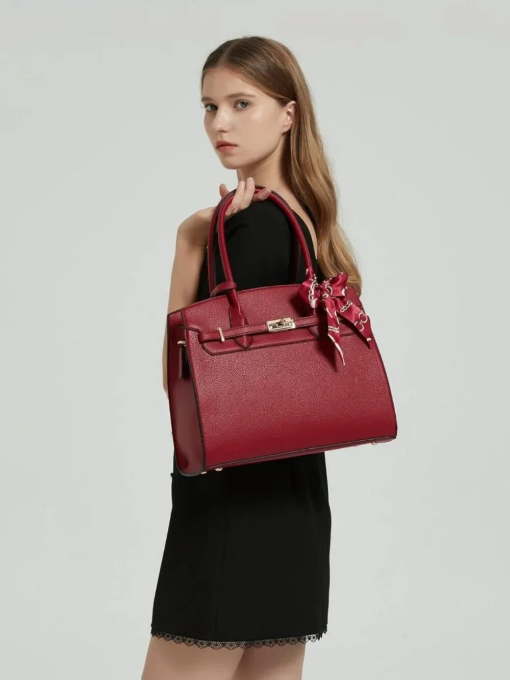 Stylish Adjustable Strap Satchel Handbag for Women with Matching Wallet